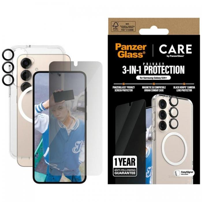 PanzerGlass - [3in1] CARE Galaxy S25 Plus MagSafe Skal, Privacy Hrdat Glas, Kameralinsskydd