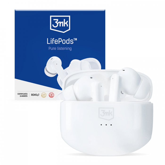 3MK - 3MK In-Ear Trdlsa Hrlurar Bluetooth 5.3 ANC LifePods - Vit