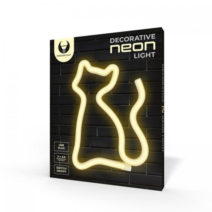 Forever Light - Forever Light LED Neon CAT Bat FLNE03 + USB - Varm Vit