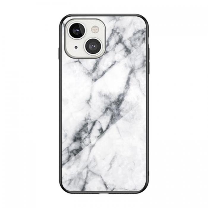 A-One Brand - Anti-Scratch Hrdat Glas Skrmskydd Skal iPhone 13 - Vit Marble