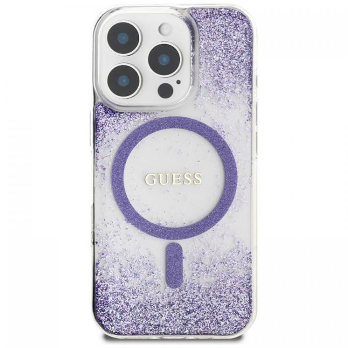 Guess - Guess iPhone 16 Pro Max Mobilskal MagSafe HC Resin Bottom Glitter - Lila