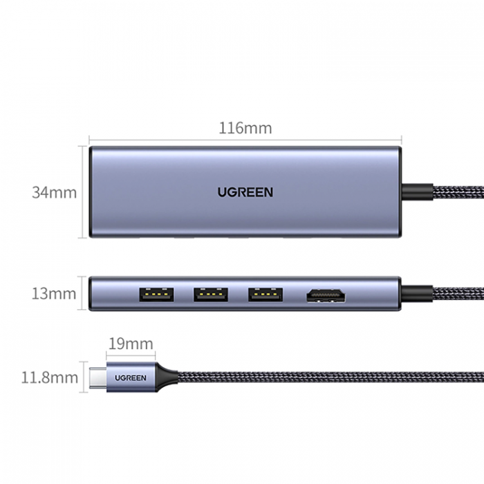 Ugreen - Ugreen 6in1 HUB USB-C Till HDMI, SD/TF Kortlsare, 3xUSB-A 3.0