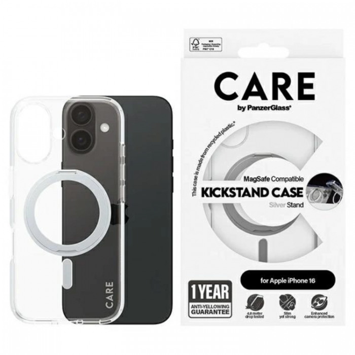 PanzerGlass - CARE By PanzerGlass iPhone 16 Mobilskal MagSafe Kickstand - Silver