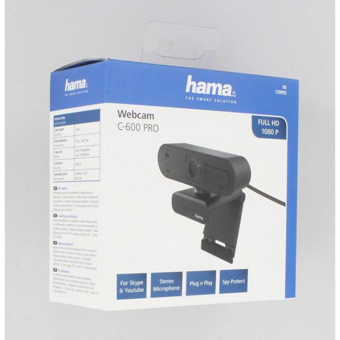 Hama - Hama Webbkamera Full HD Spy Protection 16:9 - Stereo Svart