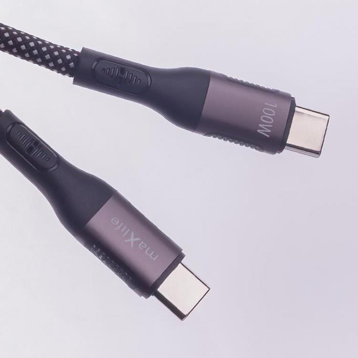 Maxlife - Maxlife USB-C Till USB-C 1m Kabel 100W Magnetic Nylon - Svart