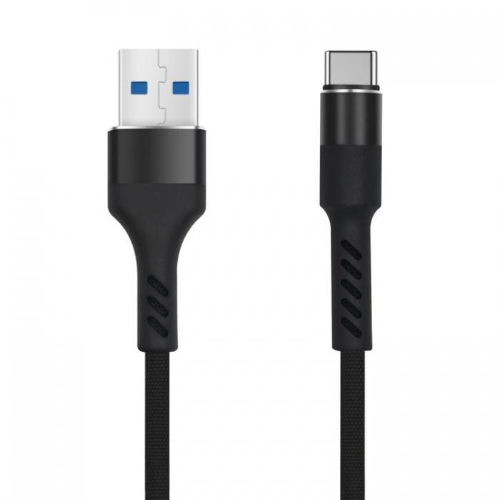 Maxlife - Maxlife USB Till USB-C Kabel 1m 2A MXUC-01 Nylon - Svart