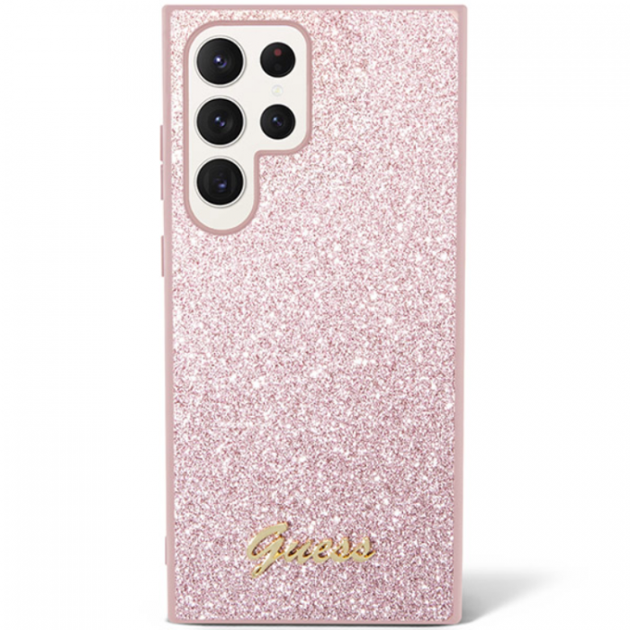 Guess - Guess Galaxy S24 Ultra Mobilskal Glitter Script - Rosa