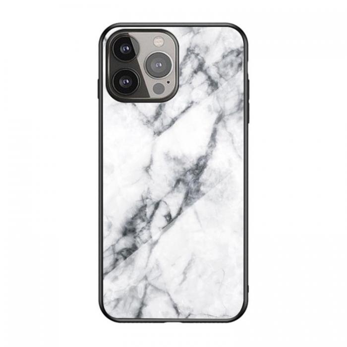 A-One Brand - Anti-Scratch Hrdat Glas Skrmskydd iPhone 13 Pro Max - Vit Marble