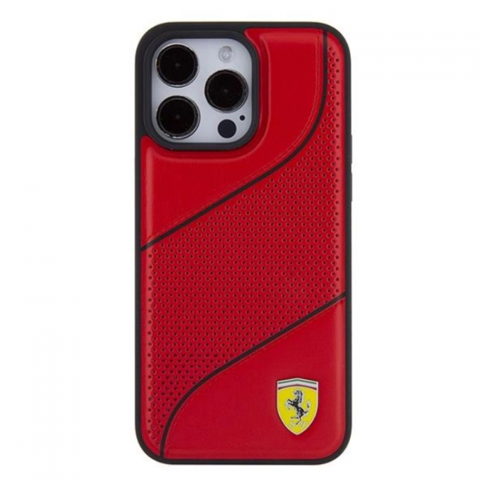 Ferrari - Ferrari iPhone 15 Pro Max Mobilskal Perforated Waves Metal Logo - Rd