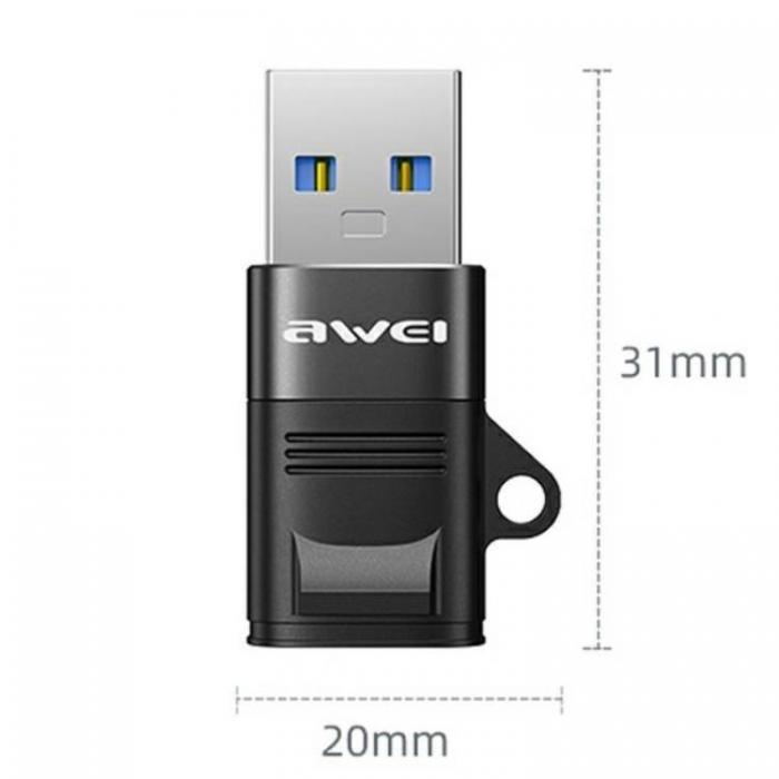 Awei - Awei USB-C Till USB-A Adapter CL-13 - Svart