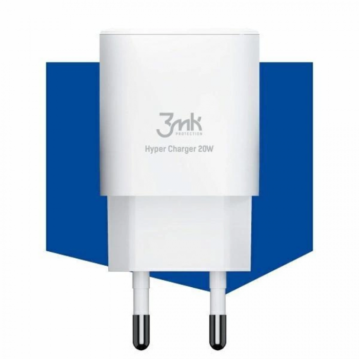 3MK - 3mk HyperCharger Vggladdare 1xUSB-C , 1xUSB-A - Vit