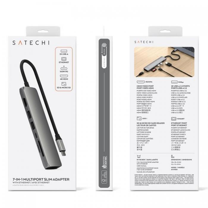 Satechi - Satechi 7-i-1 HUBB USB-C Slim Multiport Adapter med Ethernet - Rymdgr