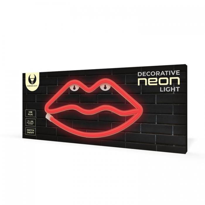 Forever Light - Forever Light LED Neon LIPS Bat + USB FLNE08 - Rd