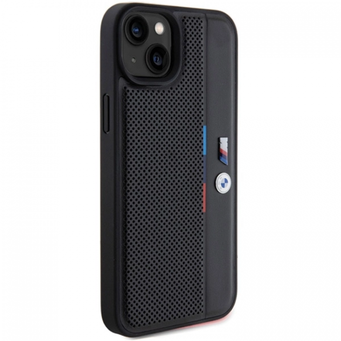 BMW - BMW iPhone 15/14 Plus Mobilskal Perforated Tricolor Line - Svart