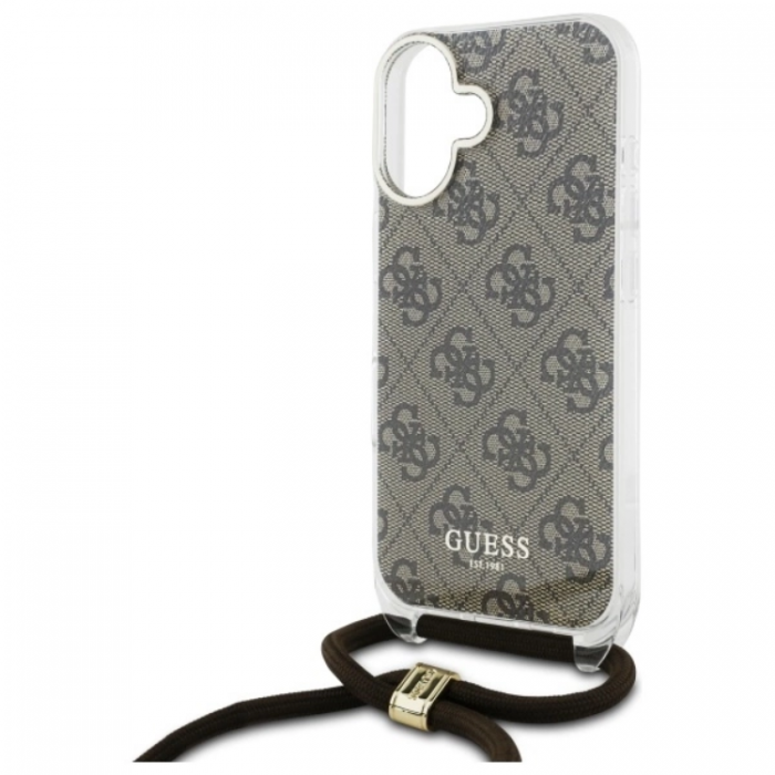 Guess - Guess iPhone 16 Mobilskal Crossbody Cord 4G Print - Brun