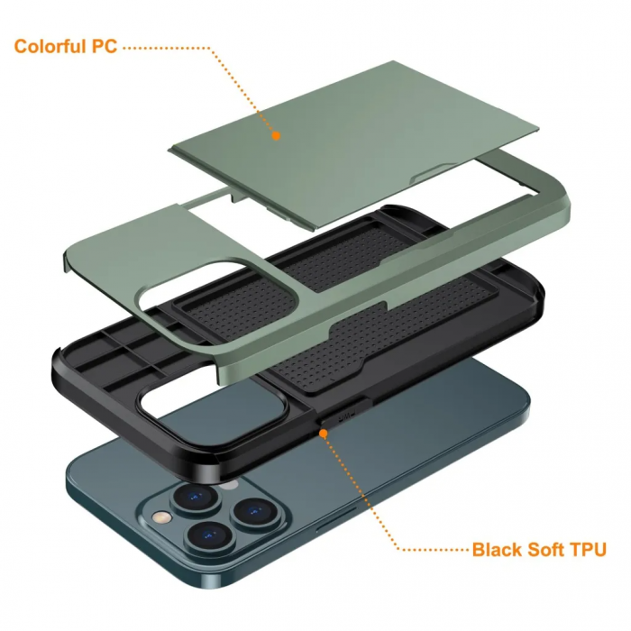 Taltech - iPhone 15 Pro Max Mobilskal Korthllare - Grn