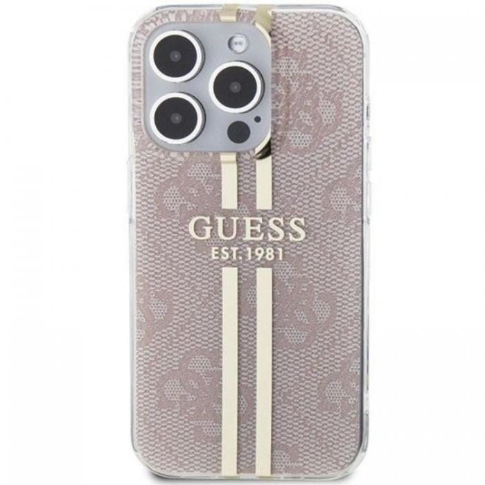 Guess - Guess iPhone 15 Pro Mobilskal Gold Stripes - Rosa