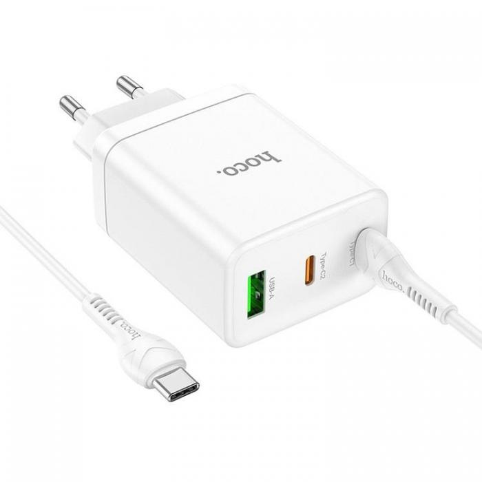 Hoco - Hoco Vggladdare 35W 2xType C + USB A med Typ-C Kabel 1m - Vit