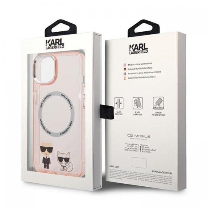 KARL LAGERFELD - Karl Lagerfeld iPhone 14 Skal Magsafe Karl & Choupette Aluminum - Rosa