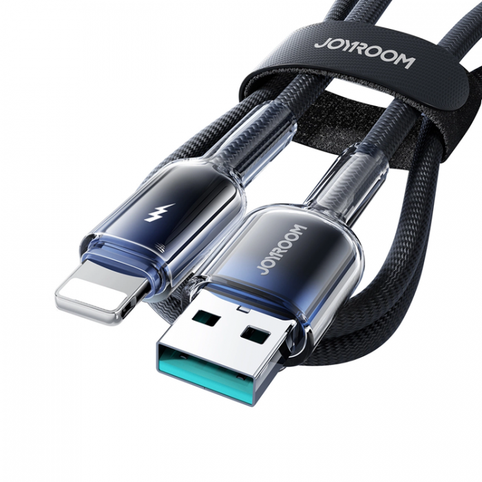 Joyroom - Joyroom S-A42 USB-A - Lightning 3A 1.2m Kabel Crystal-Clear Series - Svart