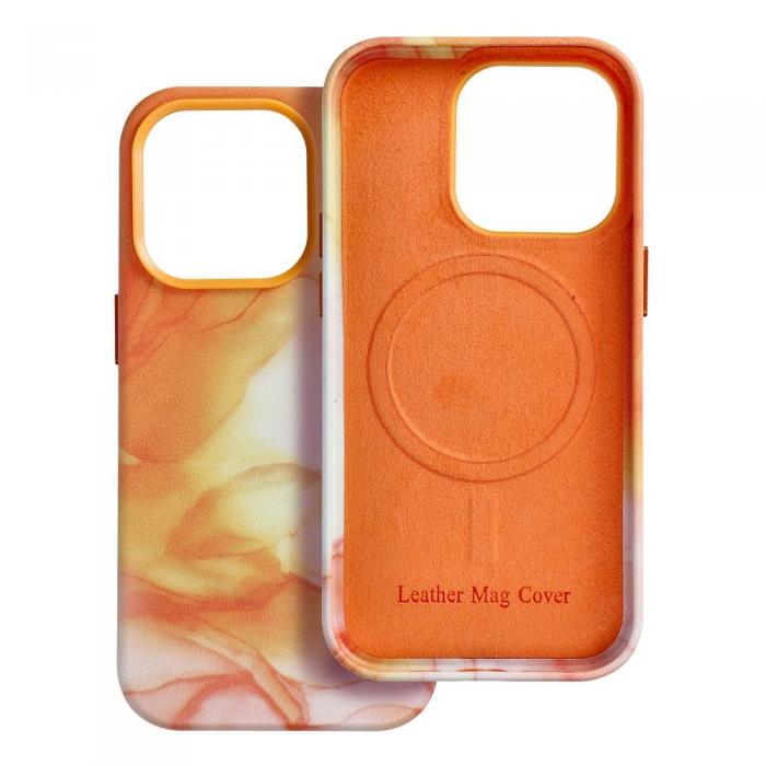 OEM - Leather Magsafe Skal fr iPhone 14 PRO med orange splash-mnster