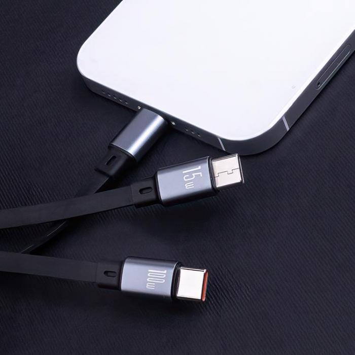 Forever - Forever 3in1 USB/2x USB-C/Lightning 1.2m Kabel 100W - Svart