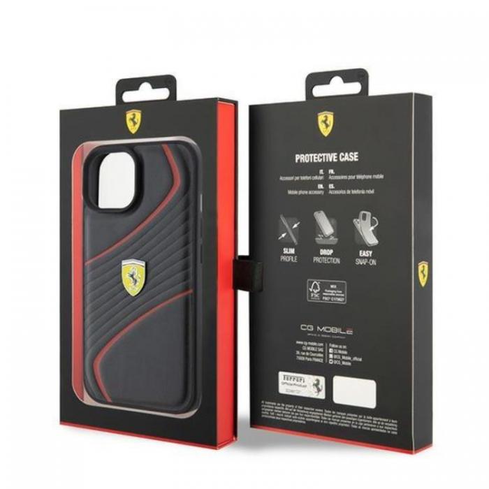 Ferrari - Ferrari iPhone 15 Mobilskal Twist Metal Logo - Svart