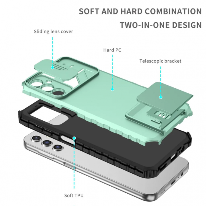 Taltech - Galaxy A14 5G/4G Mobilskal Stttligt Kickstand - Aqua Bl