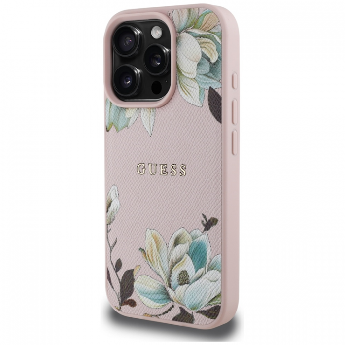 Guess - Guess iPhone 16 Pro Mobilskal Magsafe Flower Pattern - Rosa