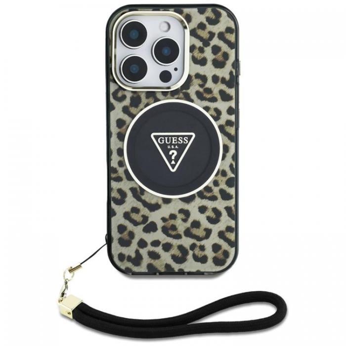 Guess - Guess iPhone 16 Pro Mobilskal MagSafe IML Leopard Triangle Strap - Brun