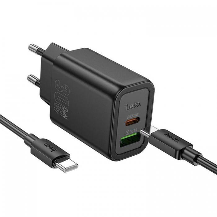 Hoco - Hoco Snabbladdare 30W 1xUSB-A 1xUSB-C med USB-C Kabel N63 - Svart