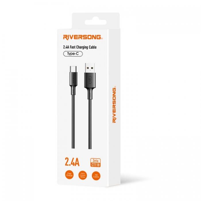 Riversong - Riversong USB Till USB-C Kabel 1m 2.4A Zeta CT118 - Svart