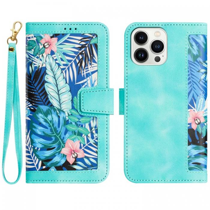 A-One Brand - iPhone 15 Pro Plnboksfodral Flower Pattern - Grn