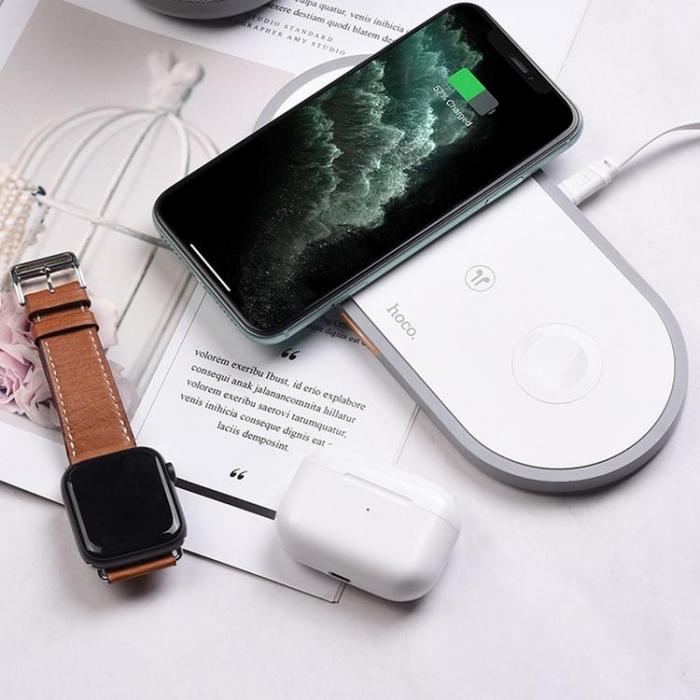 Hoco - Hoco 3in1 Trdls Snabbladdare Apple Watch, iPhone, Airpods - Vit