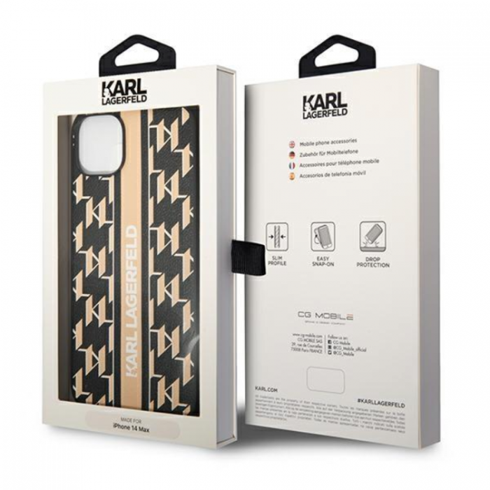 KARL LAGERFELD - Karl Lagerfeld iPhone 14 Plus Skal Monogram Stripe - Brun