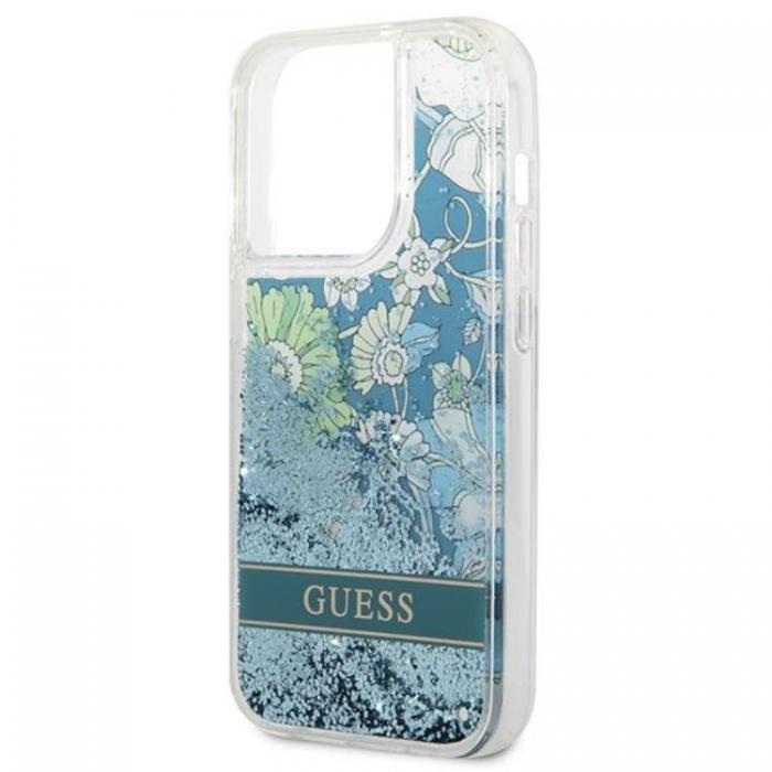 Guess - GUESS iPhone 14 Pro Skal Flower Liquid Glitter - Grn