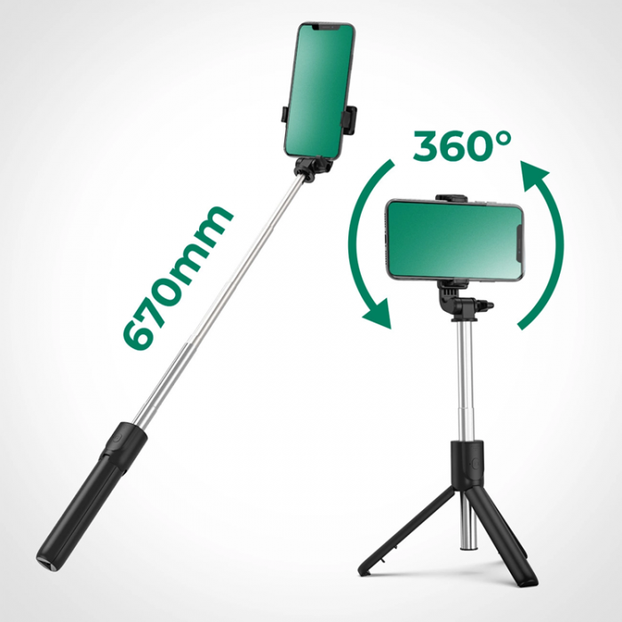 A-One Brand - Selfiestick Teleskopstativ 0.7m fr Mobil - Svart