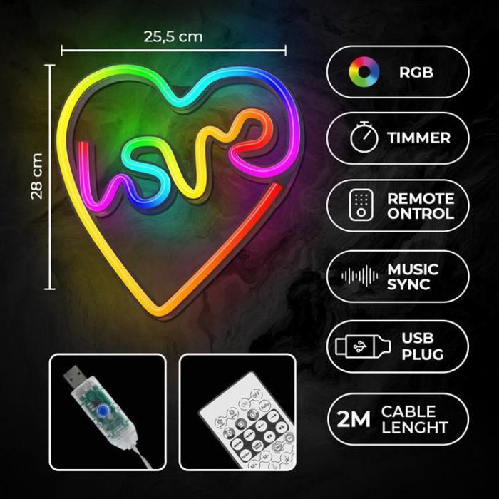 Forever Light - Forever Light LED Neon RGB LOVE IN HEART FLRN02 + RC