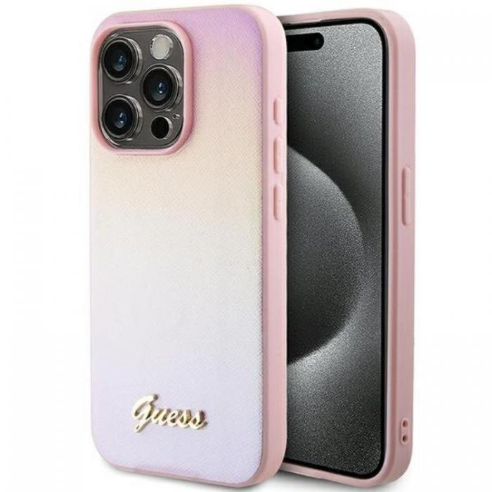 Guess - Guess iPhone 14 Pro Mobilskal Saffiano Iridescent Script - Rosa