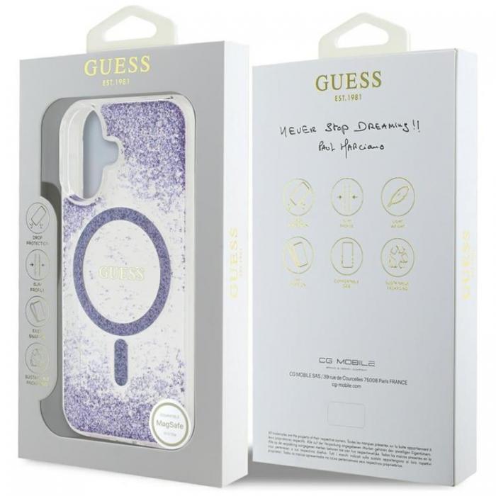 Guess - Guess iPhone 16 Mobilskal MagSafe HC Resin Bottom Glitter - Lila