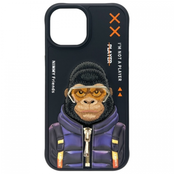 NIMMY - Nimmy iPhone 15 Mobilskal Cool & Cute 2.0 Monkey - Svart