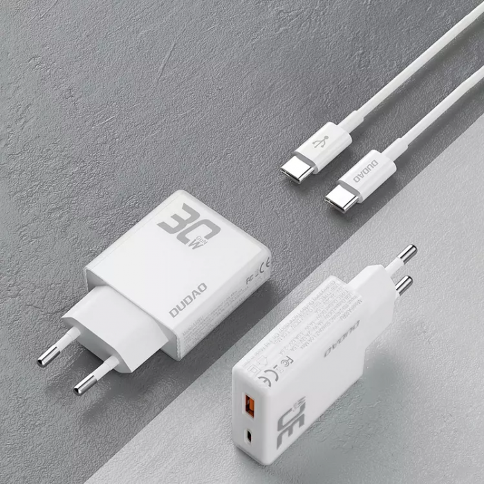 Dudao - Dudao Snabbladdare 30W USB-A/USB-C med USB-C/USB-C Kabel Vit