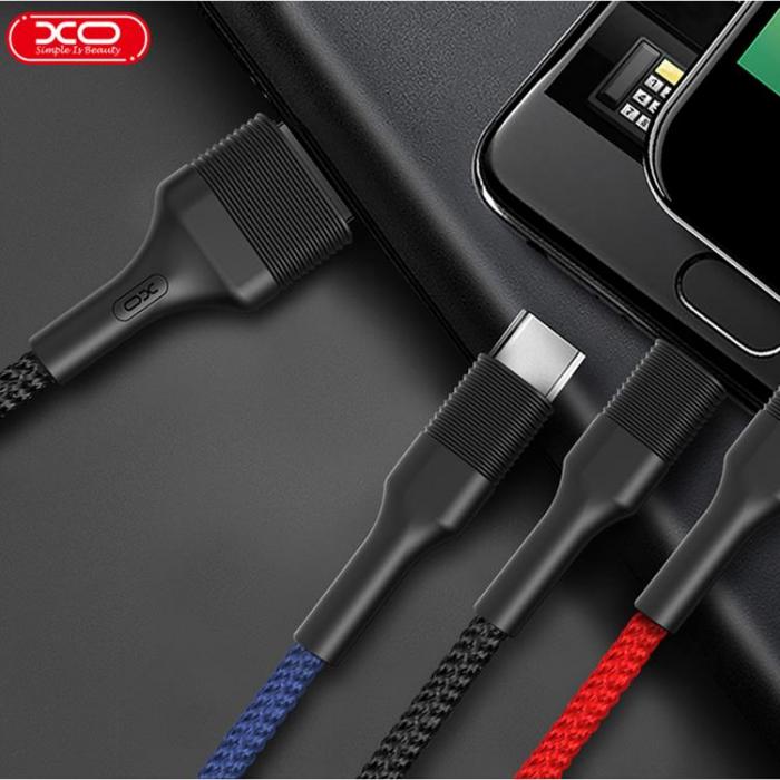 XO - XO 3in1 USB/MicroUSB/Lightning/Typ-C 1.2m 3A NB54 Flerfrgad