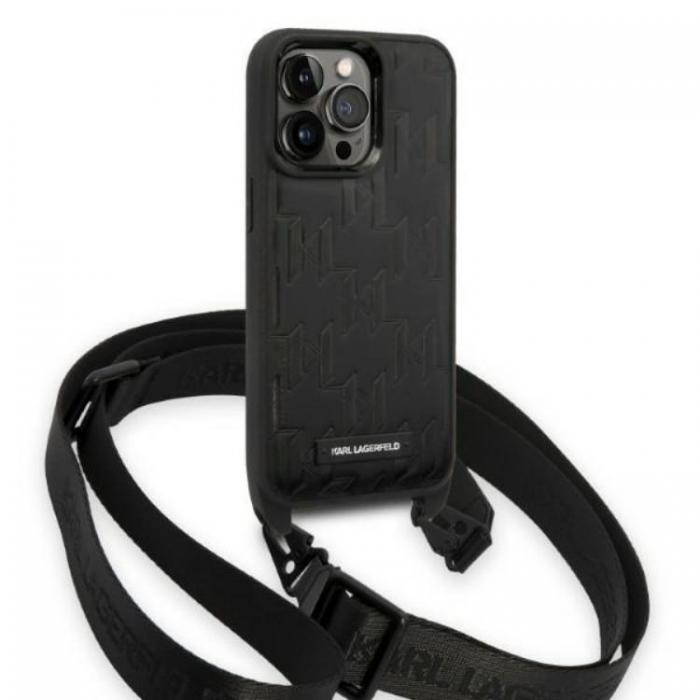 KARL LAGERFELD - Karl Lagerfeld iPhone 14 Pro Skal med halsband Plaque Logo Strap - Svart