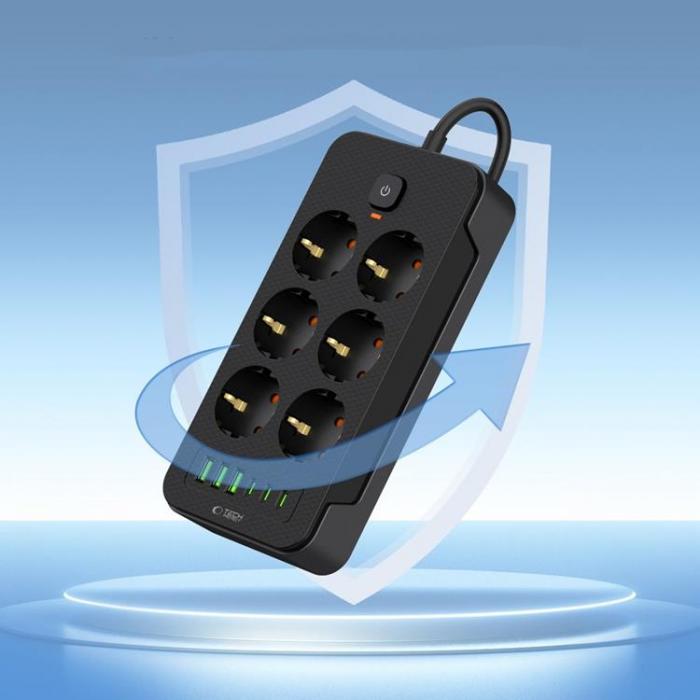 Tech-Protect - Tech-Protect Power Socket 3x USB/3x USB-C/6 Sockets 200Ccm - Svart