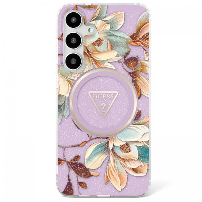 Guess - Guess Galaxy S25 Ultra Mobilskal MagSafe Glitter Flowers Triangle - Lila