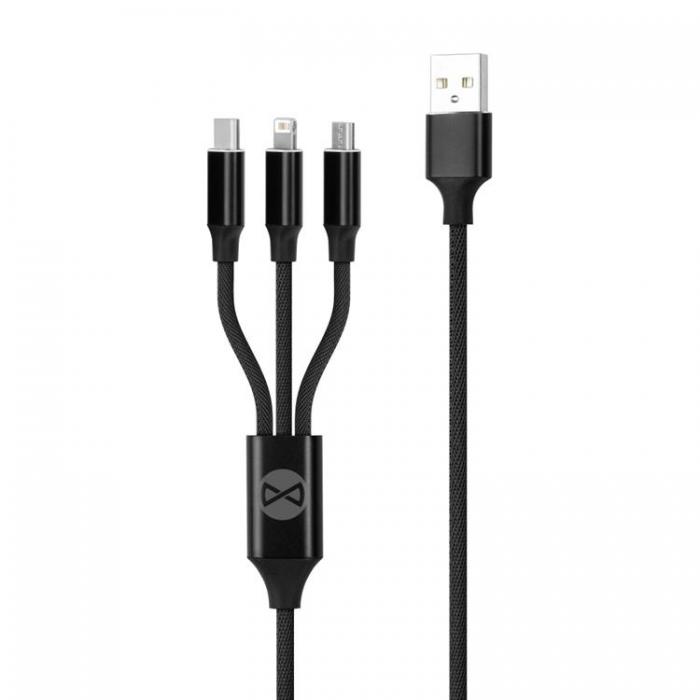 Forever - Forever 3in1 USB-A till USB-C, Lightning, microUSB kabel 1.2m 2A