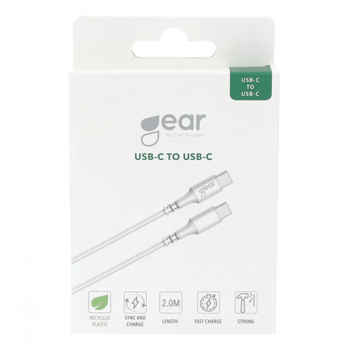 GEAR - GEAR USB-C till USB-C kabel 2.0 2m Vit Rund kabel