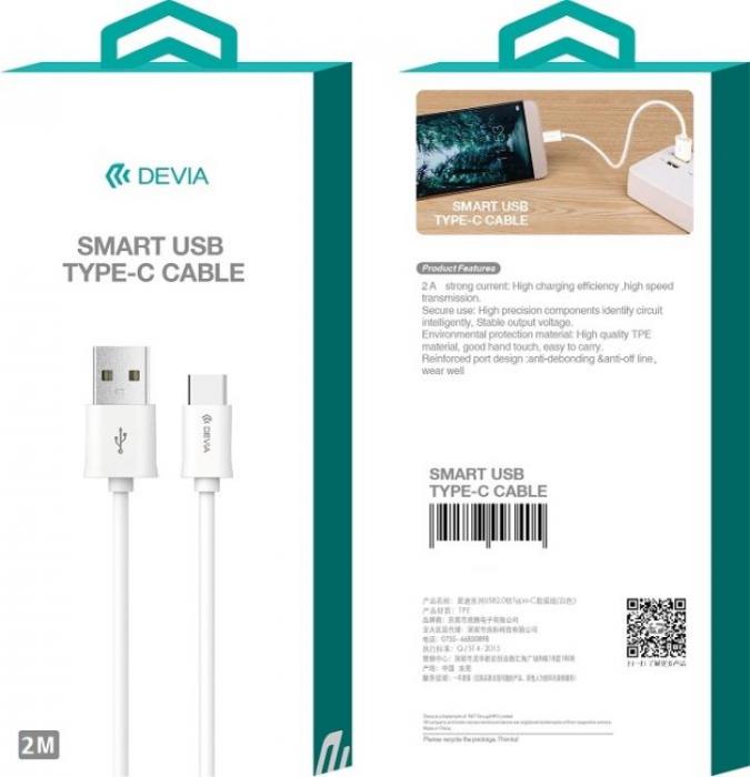 Devia - Devia USB Till USB-C Kabel 2m 2.1A Smart EC066 - Vit