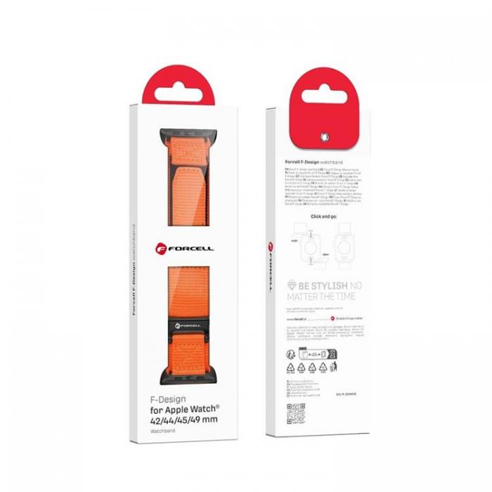 Forcell - Forcell Apple Watch (42/44/45/49mm) Armband Nylon - Orange